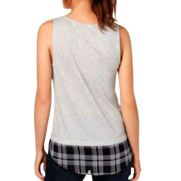 INC International Concepts Gray Sleeveless Top Plaid Hem Women's Large L NEW - Picture 4 of 7